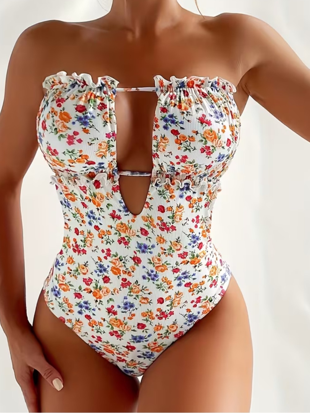 NWOT Floral Bandeau One-Piece Swimsuit - size M, L